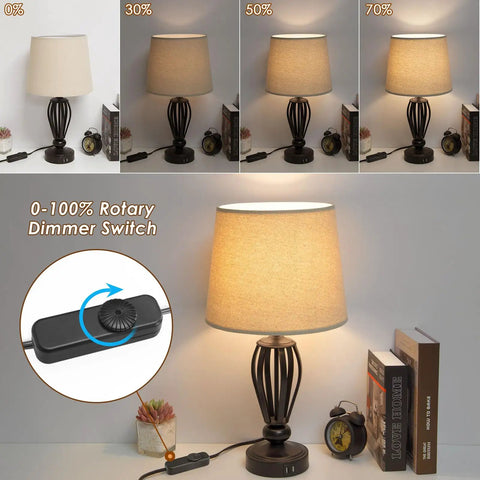 Snag This Hella Useful 2 Pack Black Cord Lamp Dimmer Switch, Full Range Rotary Brightness Control on a table lamp.