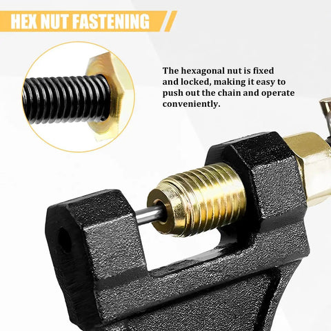 Beefy Heavy Duty Motorcycle And Bicycle Chain Breaker Tool With Riveting Pin showcasing hex nut fastening feature