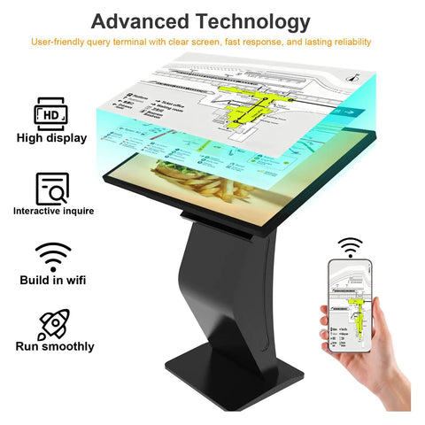 43 Inch Interactive Touch Screen Kiosk Running Windows Os Platform With Straight Up 10 Point Pc ap displaying user interface.
