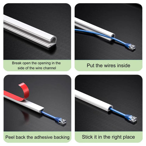 Peel And Stick Wall Cord Cover And Raceway For TV Mounts Extra Long Cable Concealer Gray PVC Cable Channel installation steps