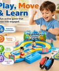 Table Top Running Race Game Toy With Multipurpose Track Motion For Kids And Fam Two Player Interactive Party Game Wireless Design Green A Tabletop Friendly For Easy Setup And Fam Game Night Favorite; boy plays tabletop racing set with wristbands