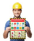 How To Use A Fire Extinguisher Poster For The Workplace Non Laminated 12 By 16 Inch Safety Chart With Clear Step By Step Instructions And High Visibility Yellow Design For Fast Real World Training held by a person in work attire.