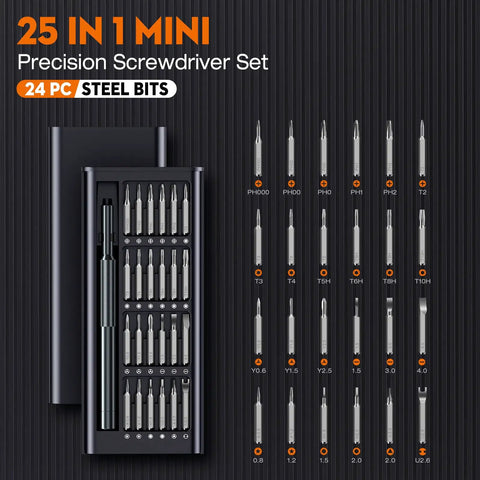 Grab And Go 27 In 1 Magnetic Precision Screwdriver Set For MacBook Laptop Phone Watch Glasses Ring Doorbell And Electronics A Handy Mini Repair Tool Kit Gift For Men with 25 steel bits and case