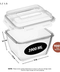 Gigantic 17 Cup Glass Food Storage With Lids Leakproof BPA Free Mega Meal Prep Container 132 Oz 3900 ml dimensions shown