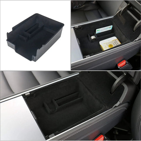 4 Piece Center Console Organizer And Cup Holder Insert For 2021 To 2023 Tesla Model 3 And 2021 To 2024 Model Y installed and empty