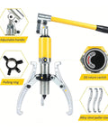 Shop Grade 10 Ton Hydraulic Gear Puller With Sturdy Transport Box For Wheel Bearing Separator And Cv Shaft Axle Rotors Goes Vertical Or Horizontal Takes The Sweat Out Of Stubborn Jams, featuring adjustable handle and oil return switch.