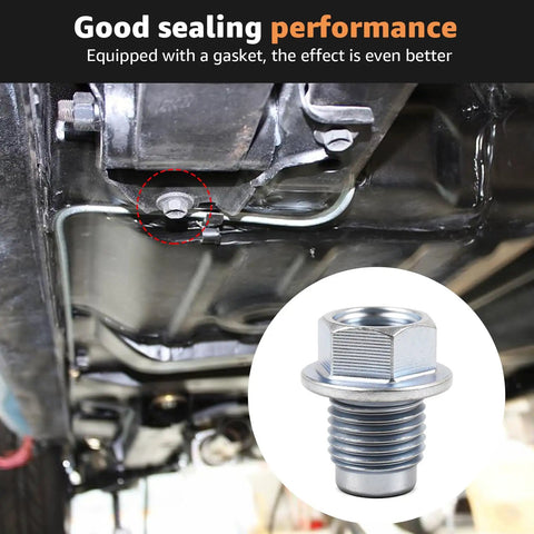 Close-up image highlighting the installation of a Subaru Two Pack Oil Drain Plug Kit With Crush Washer Gasket 32195AA021 803916010