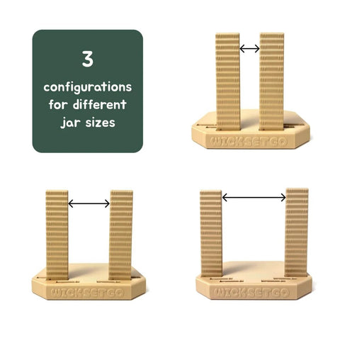 Label Application Tool For Jars And Bottles With Adjustable Height And Width Aligner Base And Two Sticking Columns Three Configurations For Aligning Drink Food And Candle Labels Made From PLA Bioplastic In USA Easy Setup And Use
