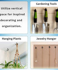 Super Sturdy Wall Hooks Transparent Adhesive Hangers With 90 Degree Rotatable Stainless Steel for gardening tools and hanging plants.