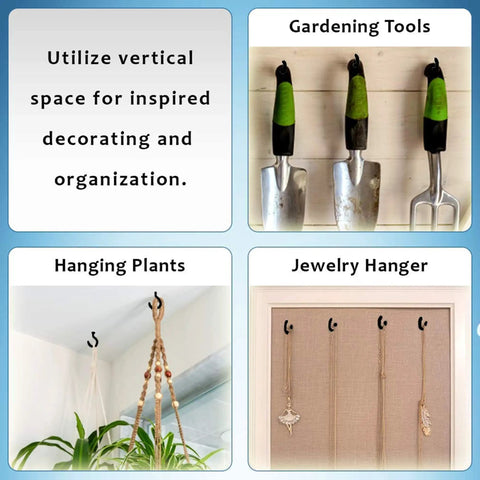 Super Sturdy Wall Hooks Transparent Adhesive Hangers With 90 Degree Rotatable Stainless Steel for gardening tools and hanging plants.