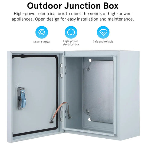 Outdoor Waterproof Stainless Steel Electrical Junction Box 250x300x140mm open view with installation features