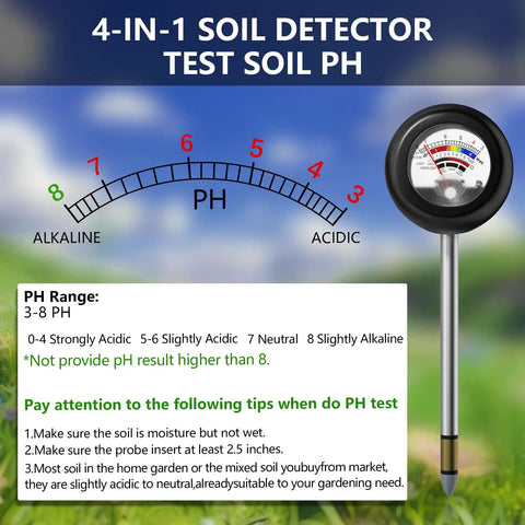 4-In-1 Soil Tester Battery-Free Metal Probe For Moisture pH Light And Fertilizer Readings Real-Time Garden Lawn Meter Display