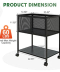 Rolling File Cart With Wheels For Hanging Folders Mobile Metal File Cabinet On Casters That Fits Letter Size Durable Black