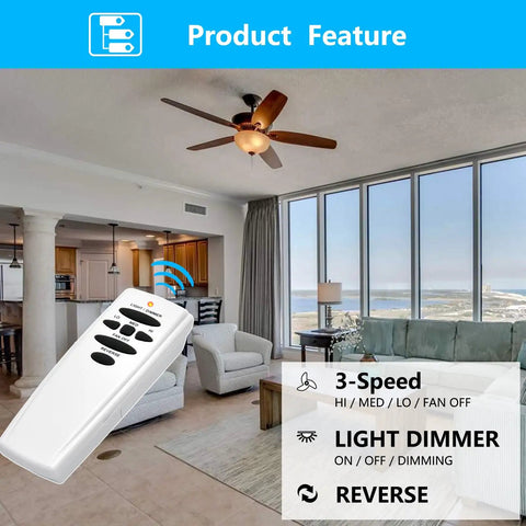 Replacement Ceiling Fan Remote Control 303.9MHz With Reverse Light Dimmer And 3 Speed Wall Mount for UC7078T in living room
