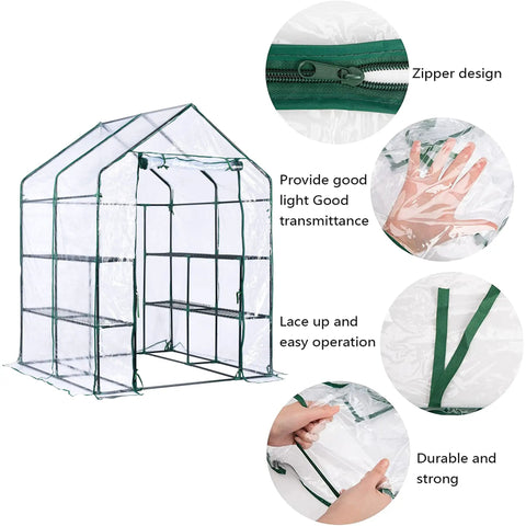 Walk In Greenhouse Replacement Cover With Roll Up Zipper Door 56 By 56 By 76 Inches PVC Durable All Weather Outdoor Garden Shield For Plants Frost Wind Rain Proof Frame Not Included