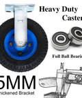 Heavy Duty Pneumatic Rubber Swivel Caster Wheels 8 Inch 4 Pack with thickened bracket and full ball bearings visible.