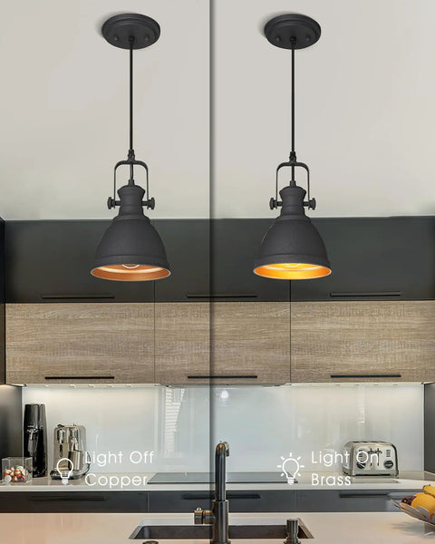Sunrise Inspired Dope Two Tone Matte Black And Orange Gold Pendant Light For Kitchen Island Bar Or Entryway Industrial Style