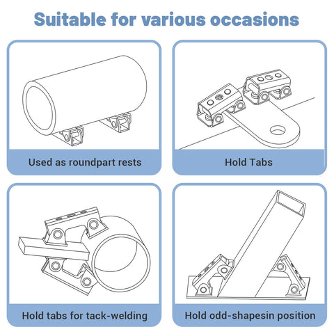 Diagram of Heavy Duty Magnetic V Pads Kit Four Piece Dual Sided Welding Magnets used for various welding tasks.