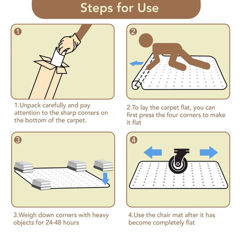 Installation steps for Low Pile Carpet Office Chair Mat With Lip 45 Inch By 53 Inch Clear Plastic Floor Protector
