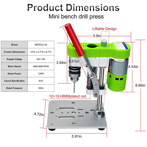 Beast Of A Mini Drill Press For The Home Shop Benchtop Portable Electric Drilling Machine With CNC 795 Motor And B10 Chuck Great For Metal Wood Jewelry And DIY Crafts Green