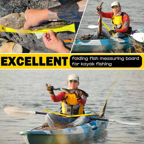 Foldable 32 Inch Fish Measuring Ruler For Boat And Kayak Lightweight Grab And Go Yellow Bump Board With Imperial And Metric Graduations Easy Read Crab And Fish Measuring Device For Anglers in kayak