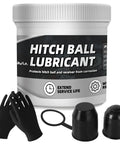 4 Oz Trailer Hitch Ball Grease With 2 Ball Head Covers, gloves, and jar, heavy duty lubricant for reducing friction and rust.