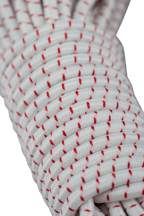 Close-up of 1/8 Inch Shock Cord Pole Repair Bungee Rope For Tents Replacement Elastic Cord Emergency Stretch UV Weather And Abrasion Resistant 65 Feet Includes 2 Pack 16 Foot Ropes For Worn Poles showing detailed texture.
