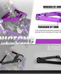 Rear Linkage Beefed Up Shock Absorbing Triangle Bracket Heavy Duty Off Road Upgrade With 3mm Thickened 6mm Wider Walls Inner Surface Thickened 5mm And Moved Out 10mm For Maximum Impact Protection, purple 6061 aluminum rear linkage bracket on off-road suspension