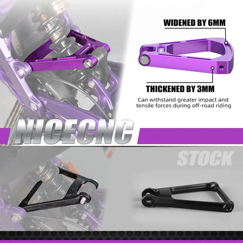 Rear Linkage Beefed Up Shock Absorbing Triangle Bracket Heavy Duty Off Road Upgrade With 3mm Thickened 6mm Wider Walls Inner Surface Thickened 5mm And Moved Out 10mm For Maximum Impact Protection, purple 6061 aluminum rear linkage bracket on off-road suspension