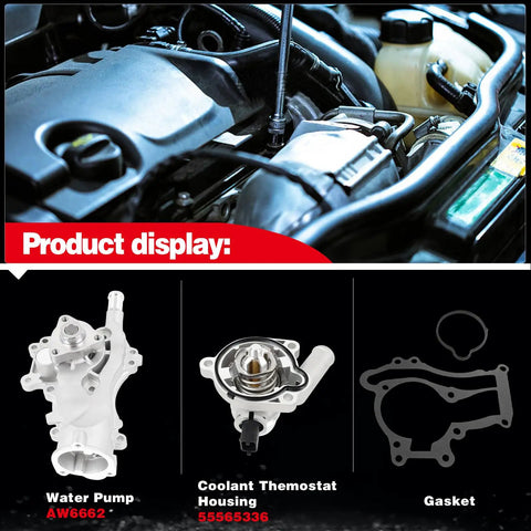 Water Pump Thermostat Kit Drop In Direct Replacement For 2013 2020 Encore And 2011 2016 Cruze 2016 Cruze Limited 2012 2020 Sonic And 2013 2020 Trax L4 1.4L Turbo Engine Premium Quality showcasing components and installation.