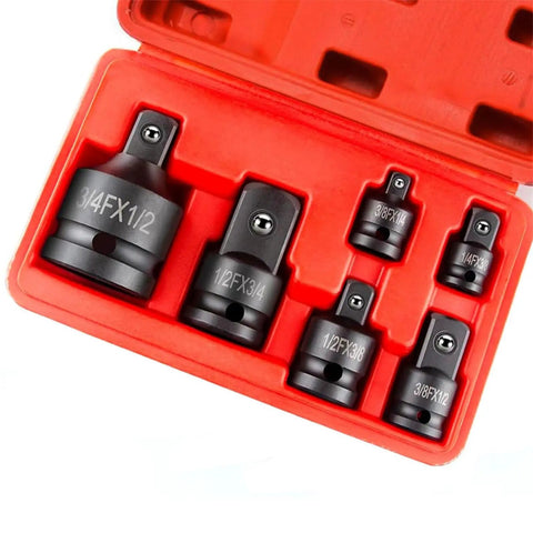 Heavy Duty 6 Piece Impact Socket Adapter Kit Set With Carrying Case For Reliable Driver Wrench Size Conversion Reducer Tools Perfect For Home Garage Or Shop Projects, red case