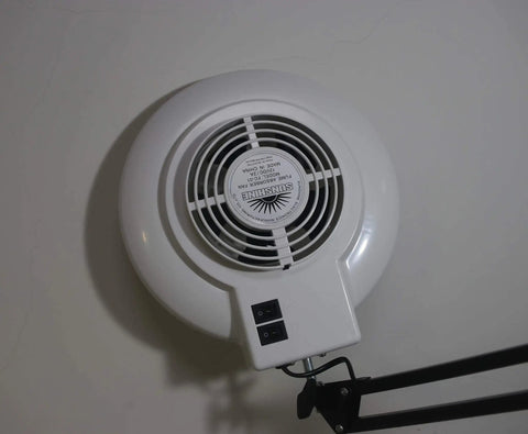 Top view of 3 In 1 Solder Smoke Absorber And Fume Extractor With LED Light DIY Working Fan showing control switches on white casing.