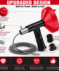Heavy Duty 33 Foot Drain Snake Auger with ergonomic pistol grip and flexible spring cable for clearing stubborn clogs.