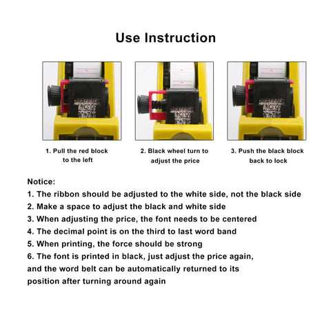 Use instruction for 8 Digit Price Tag Gun Manual Labeling Machine with cartridge steps and notes for operation guidance.