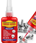 Red Thread Locker High Strength Threadlocker For Nuts Bolts And Fasteners Permanent Anaerobic Glue For Automotive And Machinery 50 Ml bottle and application on screws