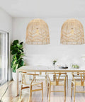 Handwoven Rattan Pendant Lighting Rope Lamp Shade For Indoor Hanging Ceiling Light, Natural Eco Friendly Lampshade With Boho Coastal Vibe, Handmade, 17.71 Inch Diameter, Durable And Stylish Home Decor Fixture over dining table