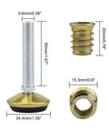 No Sweat Swivel Furniture Leg Levelers Built For Adjustable Glide Tips Heavy Duty Stainless Steel T Nut Foot Cups, 50mm length.