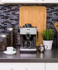 The Real Deal 4 Cup Steam Espresso System With Built In Frothing Arm For Rich Coffee And Creamy Lattes Easy Peasy Setup in kitchen.