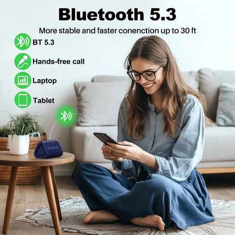 Woman using Portable Bluetooth Shower Speaker Waterproof IPX7 With Loud Stereo Sound And Bass, 15 Hours Playtime, TWS Pairing