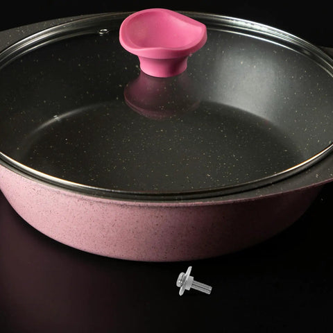 Pot lid with pink handle and 40 Piece M5 Stainless Steel Screws For Pot Lid Handles With Washers And Silicone Gaskets Heat Resistant Fixing Bolts