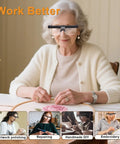 Elderly woman using Rechargeable Hands Free Magnifier Headset With Five Detachable Lenses From 0.75X To 4.0X for embroidery work