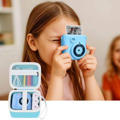 Kids Instant Print Camera Case With Three Roll Paper Refill Durable On The Go Case For Esoxoffore And Friends Dylanto Prograce Dududragon Careenoah Gktz Yeehao Letshaha Enerhamp Anchioo Ytetch Amzelas Weefun, blue case with camera and 3 rolls