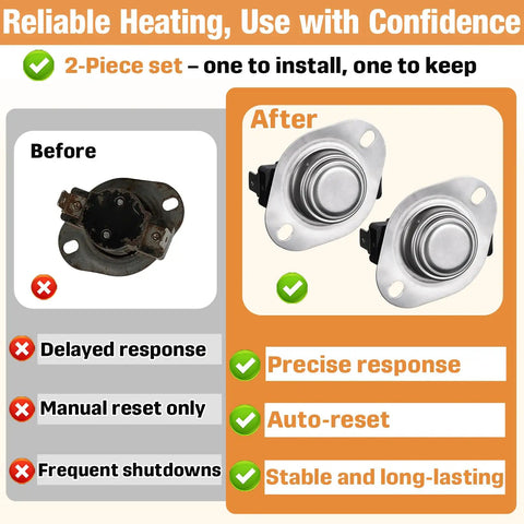 Two Pack 338096-701 Limit Switch L180-20F Replacement for Furnace Auto Reset Shows Before and After Comparison
