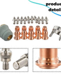 Ultimate 22 Piece Plasma Cutting Consumables Kit For IPT-60 PT-60 And IPT-40 Torch Heads with nozzles, electrodes, and holder cap.