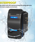 Marine Grade 12V DPDT Rocker Switch 3 Way On Off On Toggle 7 Pin Waterproof Blue LED Indicator With Jumper Wires For Automotive Car UTV ATV Boat Built Tough With Splash Resistant Seal For Boats ATVs UTVs, blue LED lit