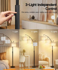 Arc LED Floor Lamp With Three Light Heads, 81 Inch Tall Black Modern Standing Lamp With White Shade in various room settings