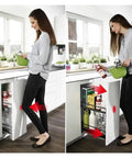 Woman using 20 Pack Stainless Steel Magnetic Push Latches for Cabinets and Wardrobes in modern kitchen setting
