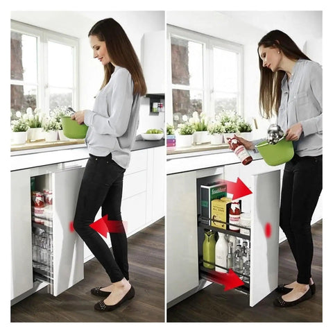 Woman using 20 Pack Stainless Steel Magnetic Push Latches for Cabinets and Wardrobes in modern kitchen setting