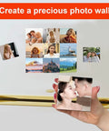 Person holding a magnet from Bulk Square Magnet Maker Kit For DIY Projects 2x2 Inch 50x50mm Cardboard Backing, photo wall in background.