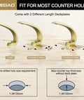 Diagram of Brushed Gold Bathroom Faucet With Single Handle Basin Mixer for 1 or 3 Hole Mount with deck plates and dimensions.